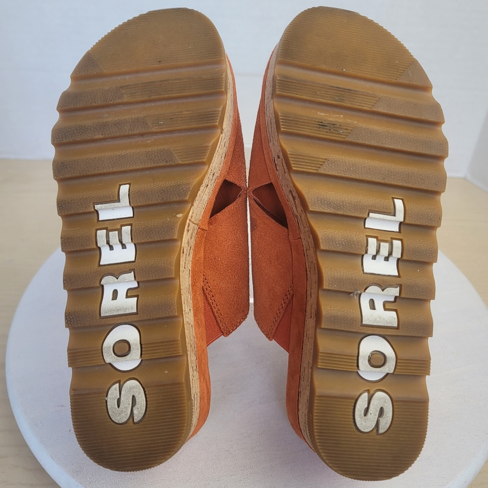 Sorel Cameron Desert Sun Gum Suede Boho Criss Cross Flatform Mule Sandal Sz 6 - Picture 11 of 17